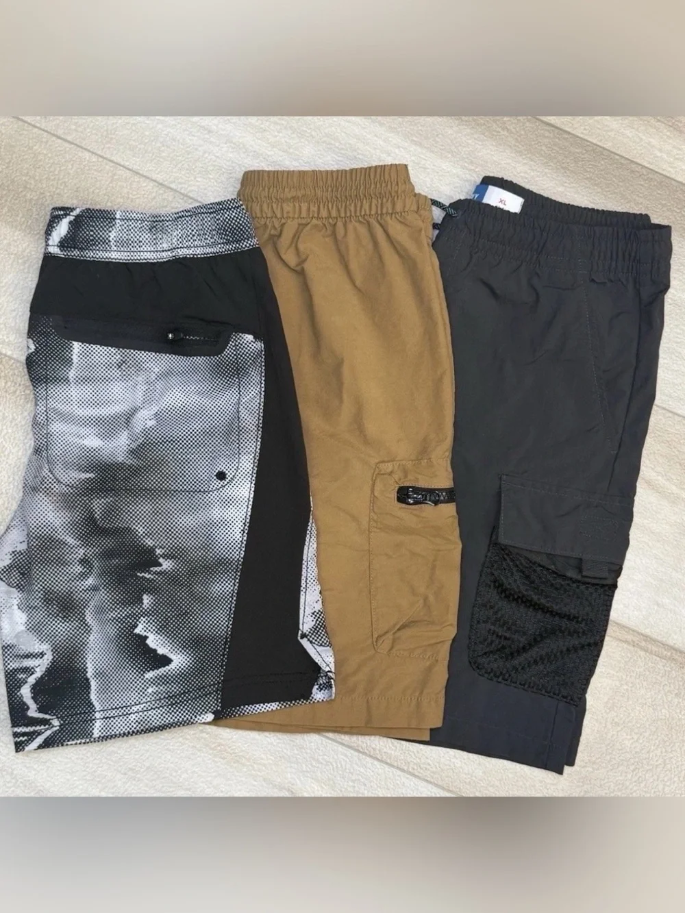 Lot Of 2 Old Navy Boys Sz YXL 14 16 Khaki & Black Cargo Shorts + Bonus Swim Suit